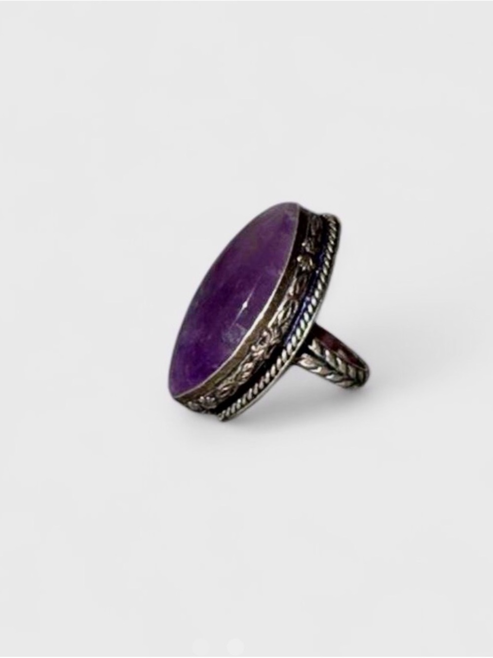 Purple Stone Oval Silver Ring - Women's Statement Jewelry